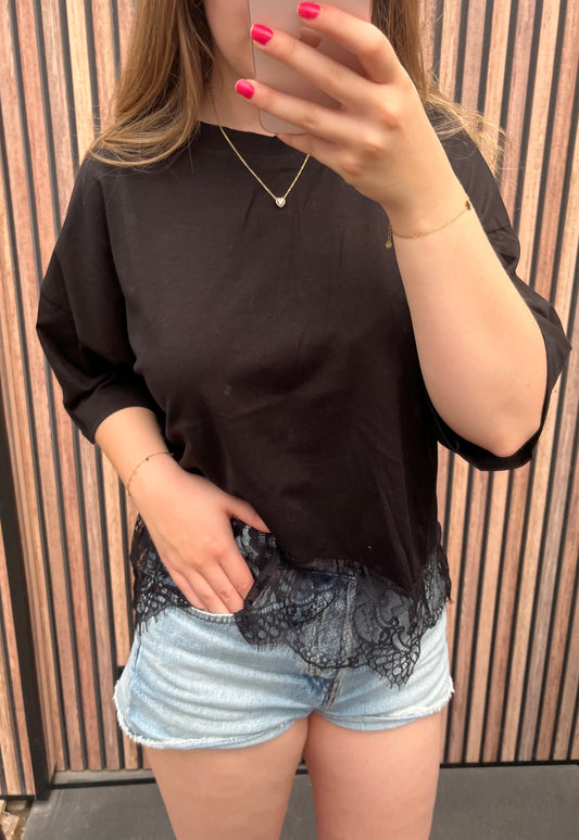 Shirt met kant - zwart