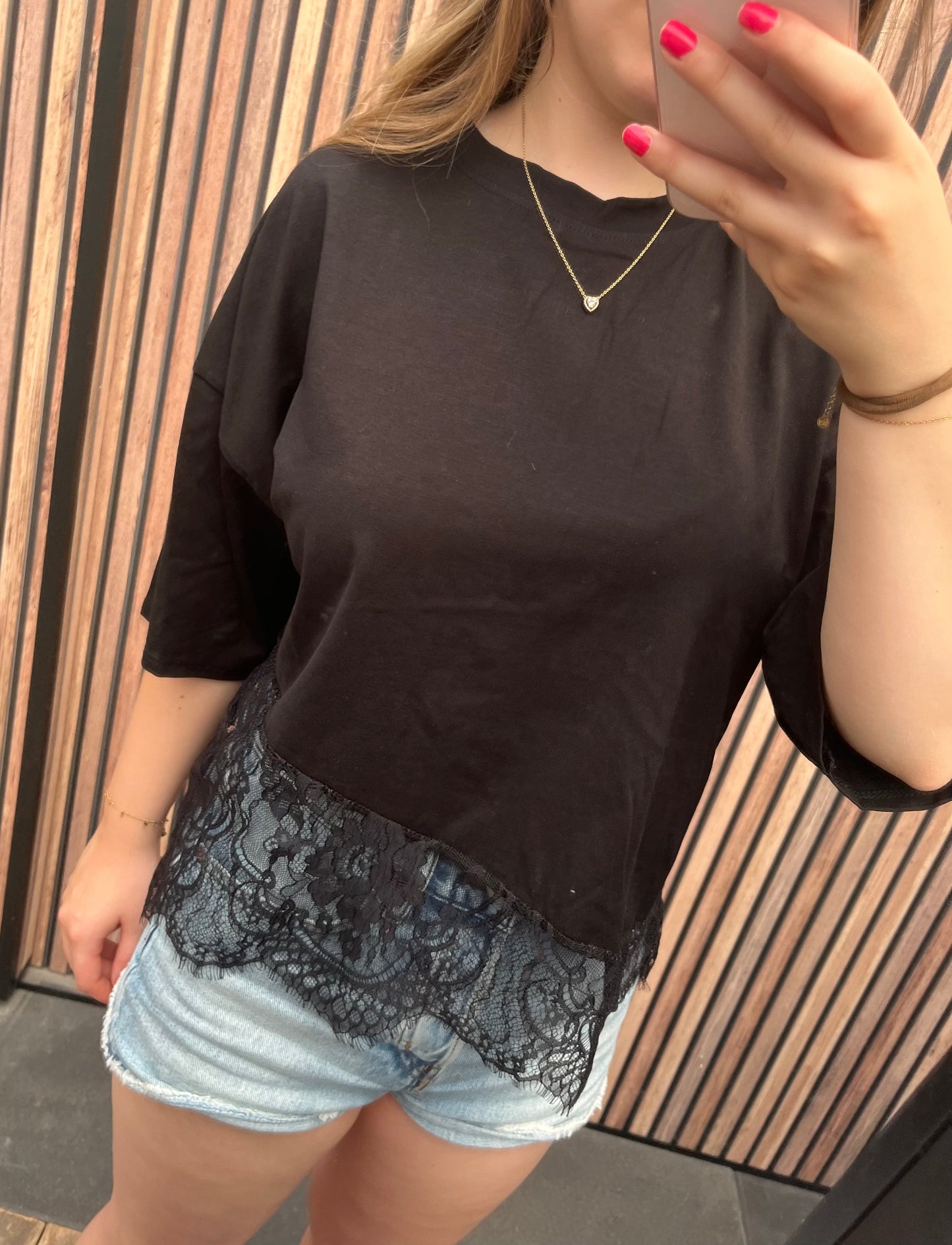 Shirt met kant - zwart