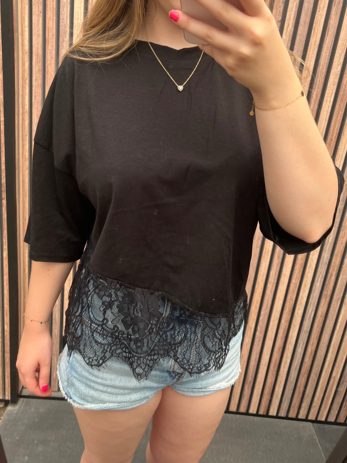 Shirt met kant - zwart