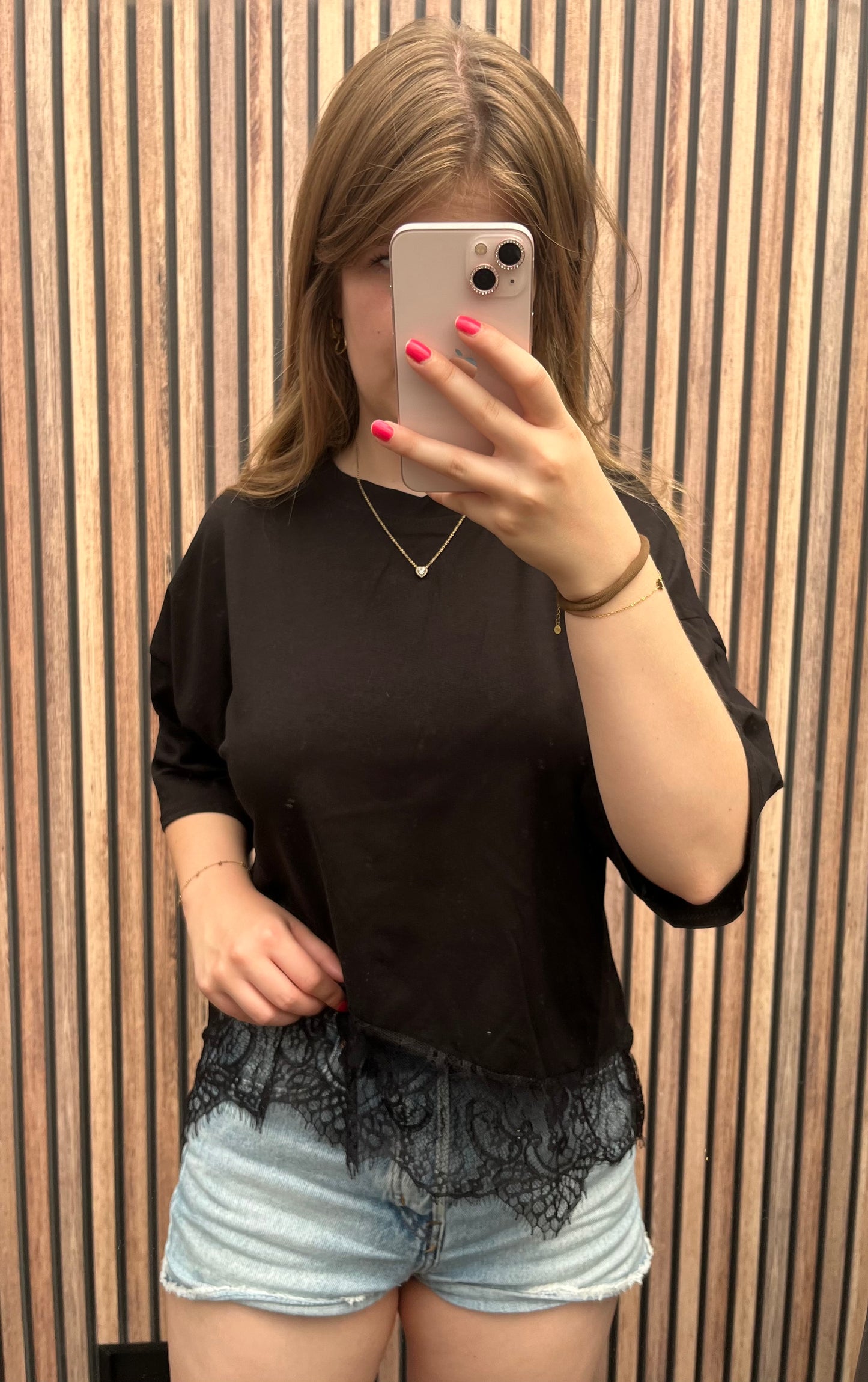 Shirt met kant - zwart